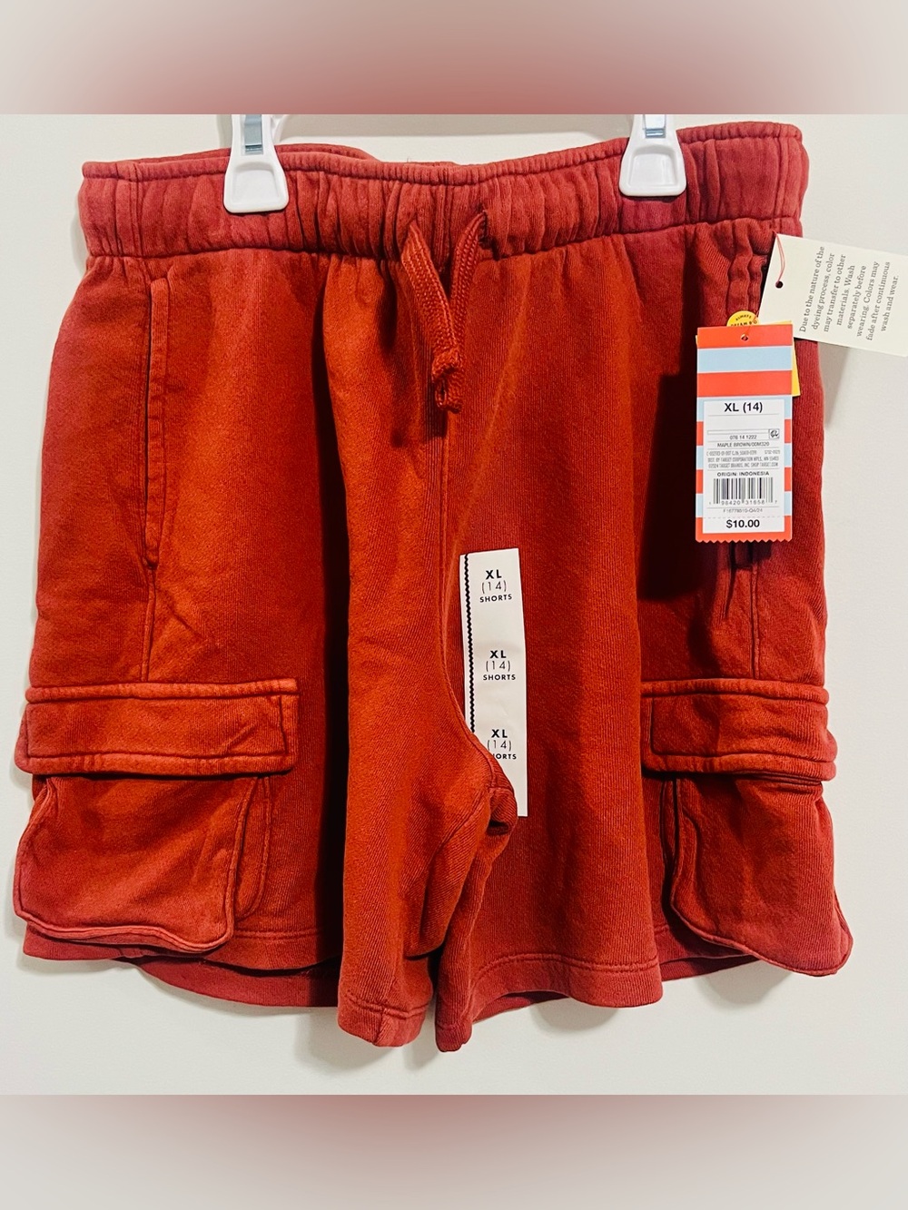 Kids Red Cargo Shorts with Drawstring Waist